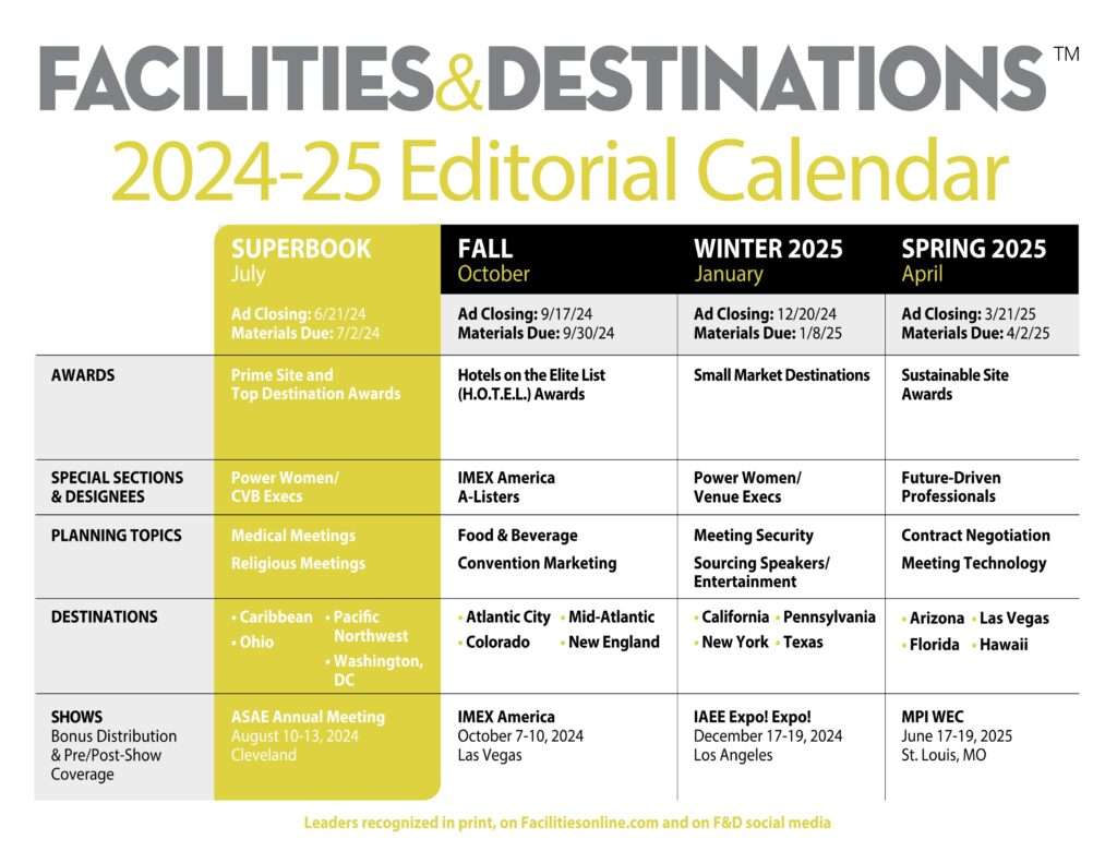 2024 Facilities and Destinations Editorial Calendar
